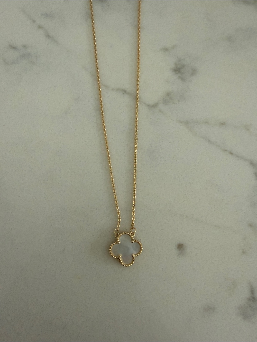 Delicate Gold Clover Necklace with White Inlay